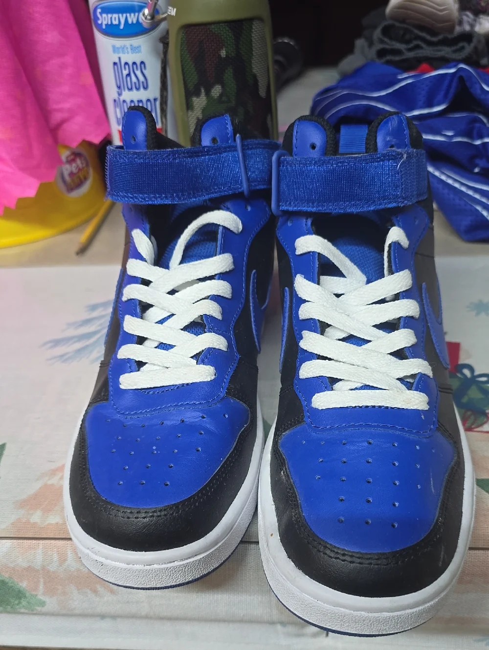 Nike Kids Royal Blue and Black High-Top Sneakers with White Laces - Picture 1 of 6